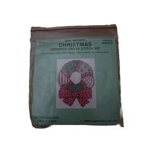 VTG Graphworks Calico Wreath Mini Motif Christmas Counted Cross Stitch Kit #6